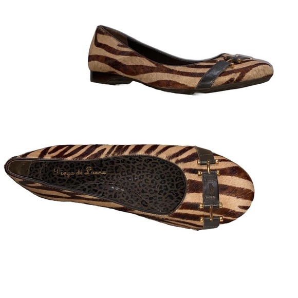 Diego du Lucca pony hair flats w/leather brass accent, tiger stripes, size8, EUC - Picture 3 of 7